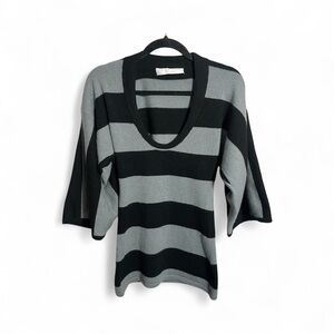 Trina Turk 100% Cashmere Striped Sweater Scoop Neck